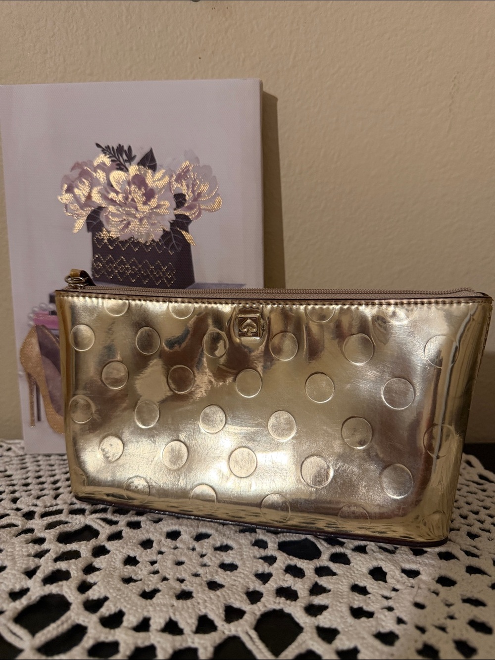 kate spade Metallic Gold Polka Dot Cosmetic Pouch